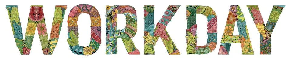 Word WORKDAY. Vector decorative zentangle object Stock Illustration