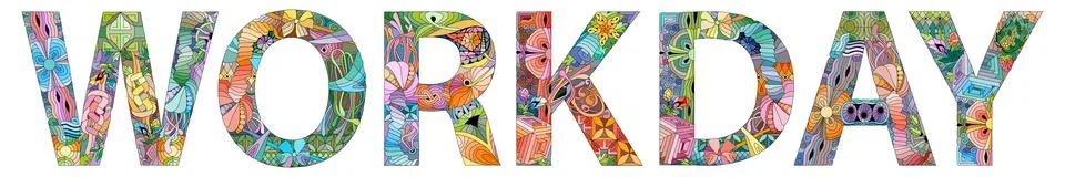Word WORKDAY. Vector decorative zentangle object Stock Illustration
