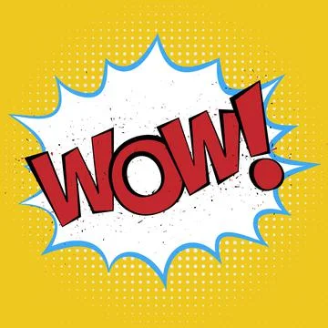 Word WOW in comic splash bubble on yellow halftone background Stock Illustration