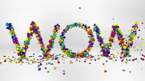 Word WOW Rainbow letters splash 3D animation Stock Footage 166563254
