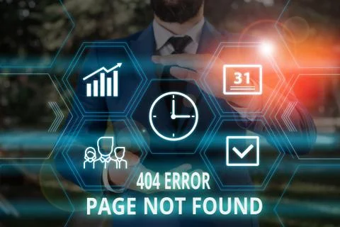 Word writing text 404 Error Page Not Found. Business concept for Webpage on Stock-Fotos