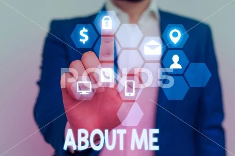 Word writing text About Me. Business concept for telling someone list of your Stock Photos