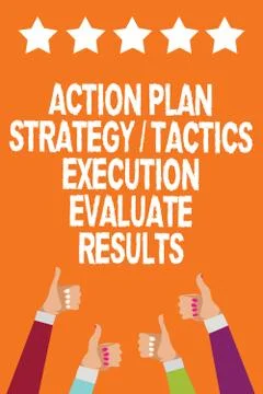Word writing text Action Plan Strategy Tactics Execution Evaluate Results Stock Illustration