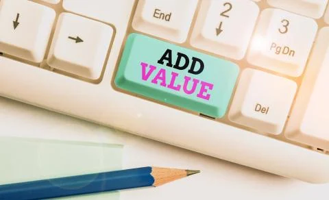 Word writing text Add Value. Business concept for an improvement or addition to Stock Photos