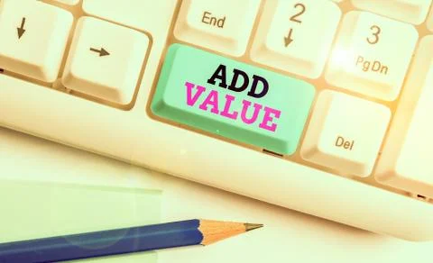 Word writing text Add Value. Business concept for an improvement or addition to 스톡 사진