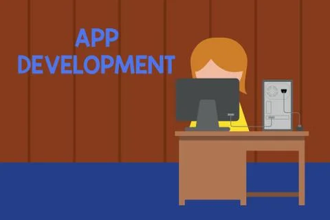 Word writing text App Development. Business concept for Development services for Illustrazione stock