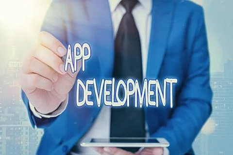 Word writing text App Development. Business concept for producing computer Stock Photos
