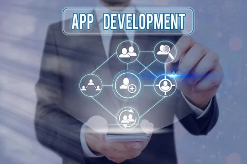 Word writing text App Development. Business concept for producing computer Stock Photos