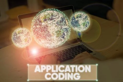 Word writing text Application Coding. Business concept for process by which a Stockfoto's