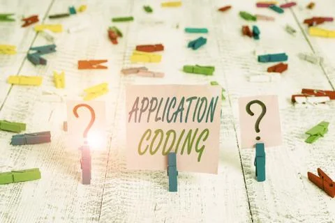 Word writing text Application Coding. Business concept for process by which a Stock Photos