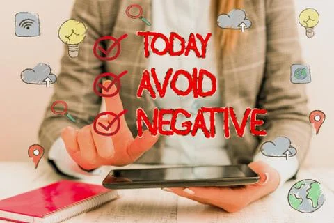 Word writing text Avoid Negative. Business concept for Staying away from 스톡 사진