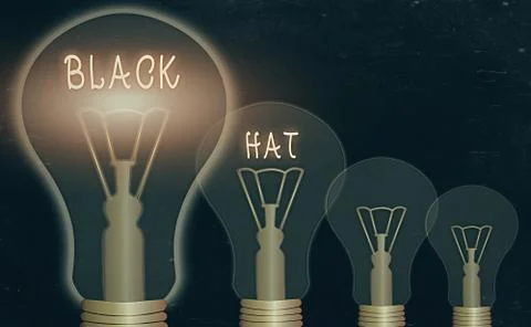 Word writing text Black Hat. Business concept for used in reference to a bad Stock Illustration