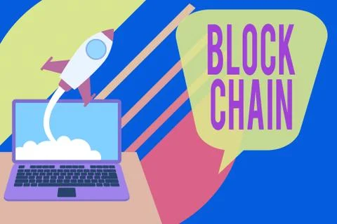 Word writing text Block Chain. Business concept for system in which a record of 스톡 일러스트