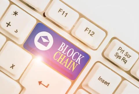 Word writing text Block Chain. Business concept for system in which a record of Foto stock
