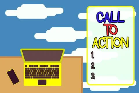 Word writing text Call To Action. Business concept for Encourage Decision Move Illustrazione stock