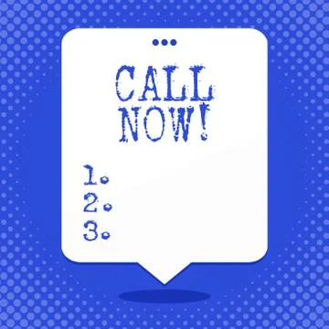 Word writing text Call Now. Business concept for announce proclaim or declare Stock Illustration