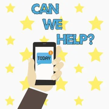 Word writing text Can We Help. Business concept for Offering assistance support Ilustración de archivo