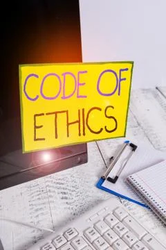 Word writing text Code Of Ethics. Business concept for basic guide for Stock Photos