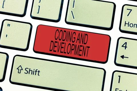 Word writing text Coding And Development. Business concept for Programming Stock Photos