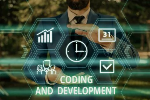 Word writing text Coding And Development. Business concept for Programming Stock Photos