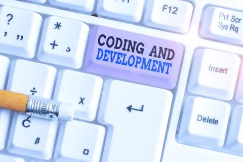 Word writing text Coding And Development. Business concept for Programming Stock Photos