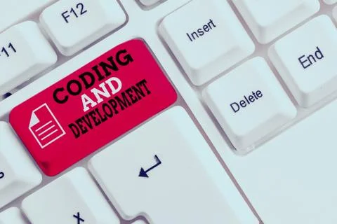 Word writing text Coding And Development. Business concept for Programming Stock Photos