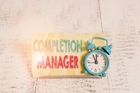 Word writing text Completion Manager. Business concept for oversees all aspects Stock Photos