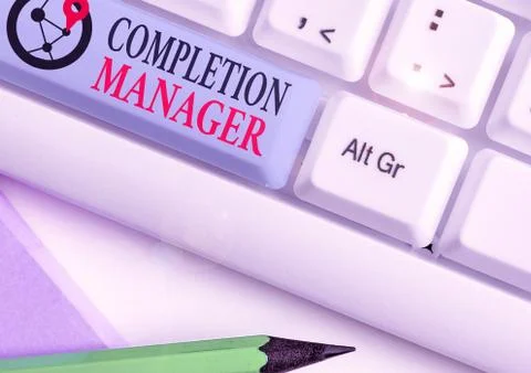 Word writing text Completion Manager. Business concept for oversees all aspects Stock Photos