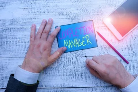Word writing text Completion Manager. Business concept for oversees all aspects Stock Photos