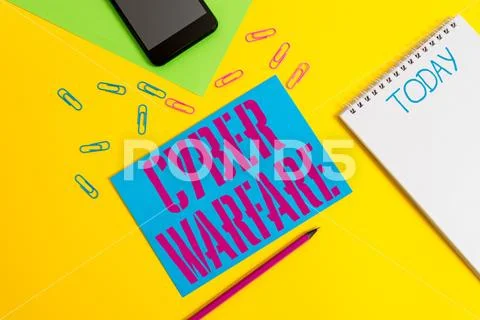 Word writing text Cyber Warfare. Business concept for Virtual War Hackers System Stock Photos