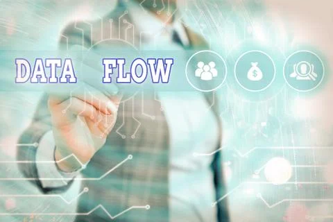 Word writing text Data Flow. Business concept for the movement of data through a Stockfoto's