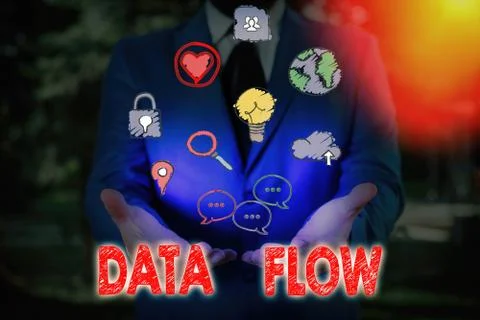 Word writing text Data Flow. Business concept for the movement of data through a Stockfoto's