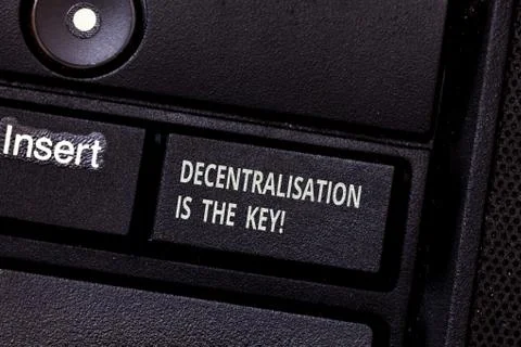 Word writing text Decentralization Is The Key. Business concept for Block chain Fotos Stock