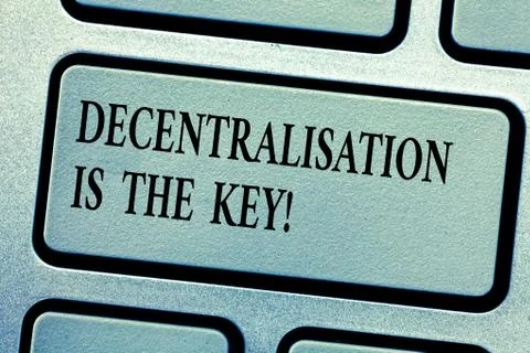 Word writing text Decentralization Is The Key. Business concept for Block chain Fotos Stock