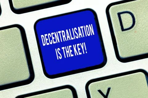 Word writing text Decentralization Is The Key. Business concept for Block chain Fotos Stock