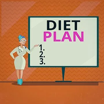 Word writing text Diet Plan. Business concept for amount of food are planned out 스톡 일러스트