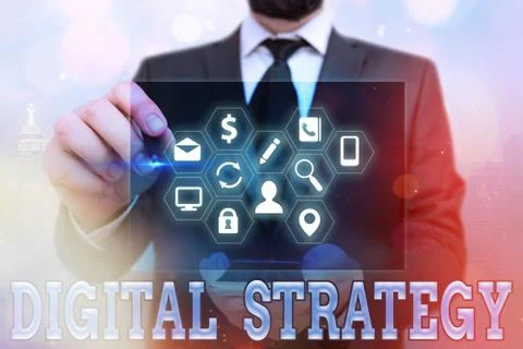 Word writing text Digital Strategy. Business concept for focuses on using Foto stock