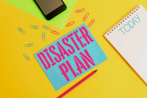 Word writing text Disaster Plan. Business concept for Respond to Emergency Stock Photos