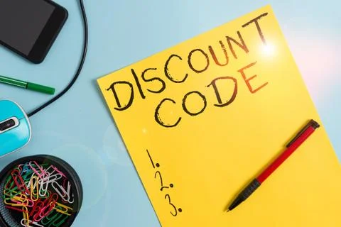 Word writing text Discount Code. Business concept for Series of letters or Stock-Fotos