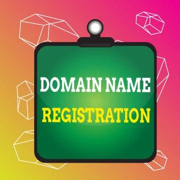 Word writing text Domain Name Registration. Business concept for Own an IP Stock Illustration