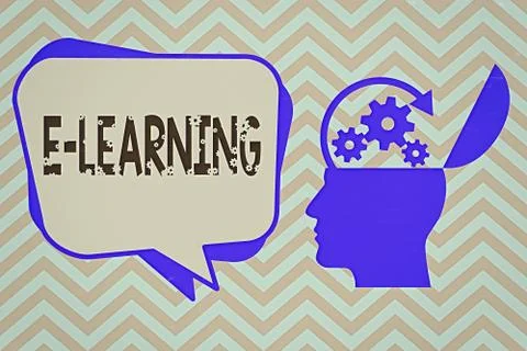 Word writing text E Learning. Business concept for knowledge we obtain through Stock Illustration
