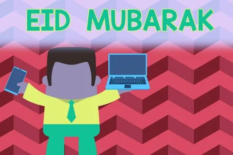 Word writing text Eid Mubarak. Business concept for traditional Muslim greeting Stock Illustration