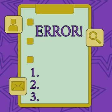 Word writing text Error. Business concept for state or condition of being wrong Stock Illustration