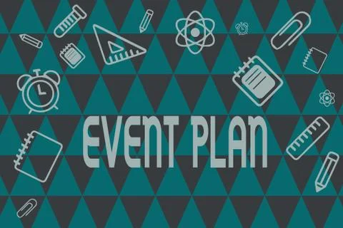 Word writing text Event Plan. Business concept for Process of analysisaging a Illustrazione stock