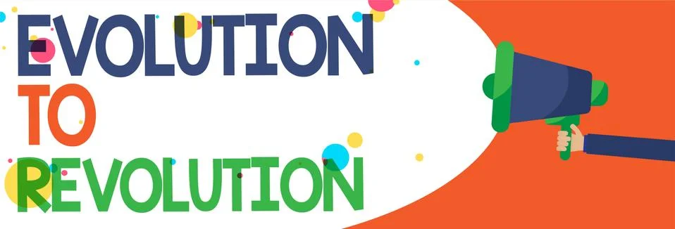 Word writing text Evolution To Revolution. Business concept for adapting to w Illustrazione stock