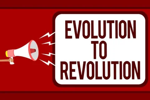 Word writing text Evolution To Revolution. Business concept for adapting to w Illustrazione stock