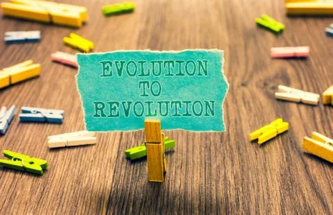 Word writing text Evolution To Revolution. Business concept for adapting to w Foto stock