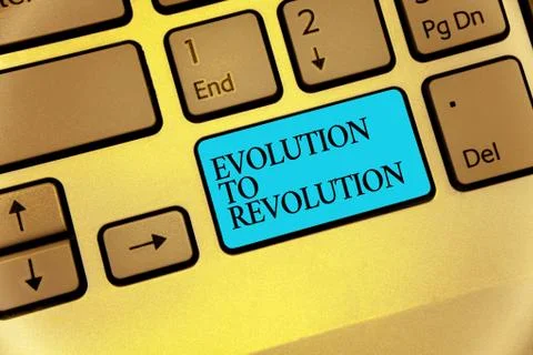 Word writing text Evolution To Revolution. Business concept for adapting to w Stock Photos