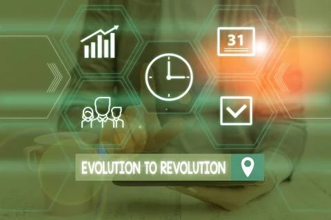 Word writing text Evolution To Revolution. Business concept for adapting to way Foto stock