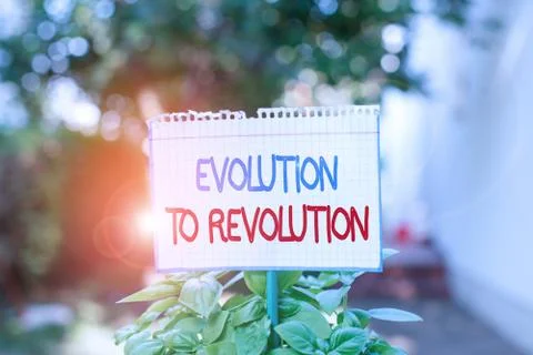 Word writing text Evolution To Revolution. Business concept for adapting to way 스톡 사진